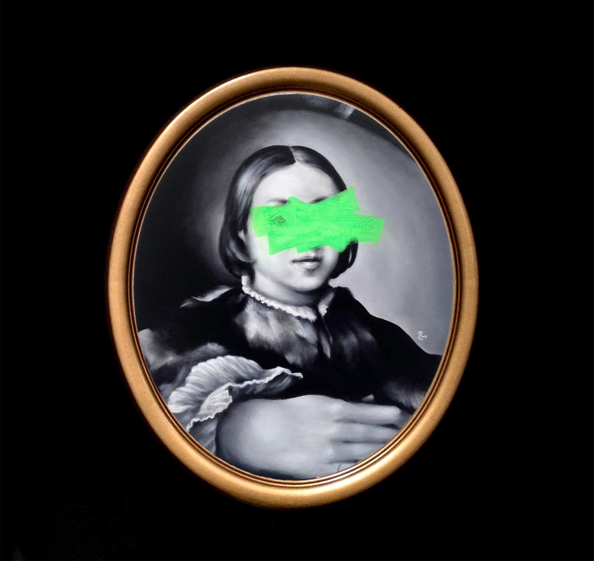 THE MIRRORED SELF (After Parmigianino), acrylic and liquid chalk on canvas, 60 x 50 cm, 2015