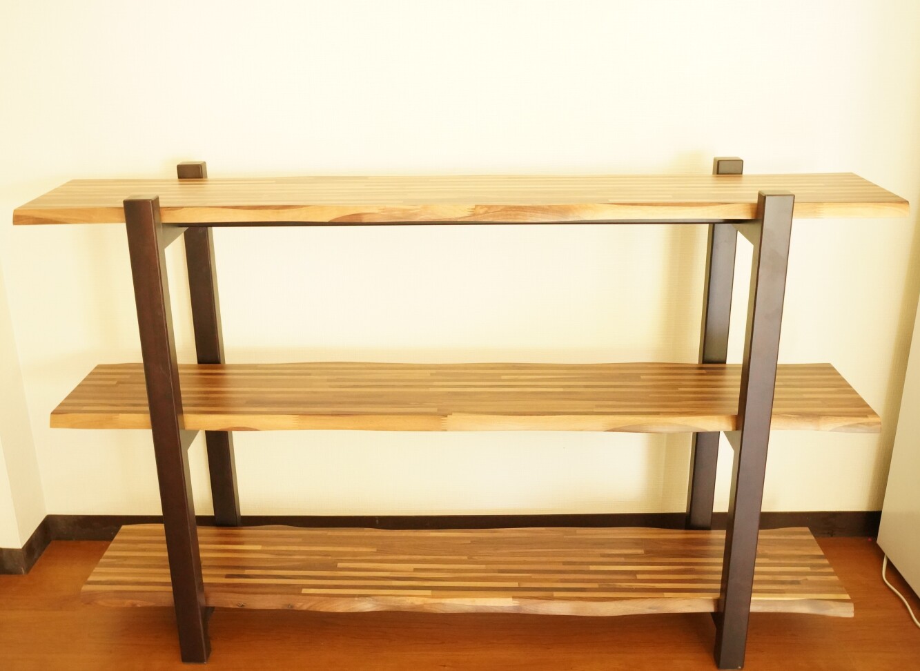 天然木ウォールナット木製収納ラック3段棚木製フレーム オープン