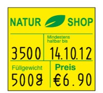 Preisetikett XL 29x28 mit Vordruck Logo, mhd, Füllgewicht und Preis