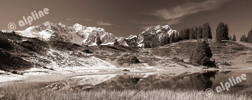 Der Körbersee gegen Braunarlspitze im Lechquellengebirge am Hochtannberg im Bregenzer Wald, Vorarlberg