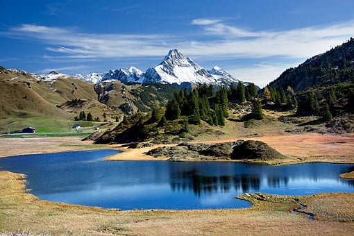 Der Kalbelesee gegen Bieberkopf im Lechquellengebirge am Hochtannberg im Bregenzer Wald, Vorarlberg
