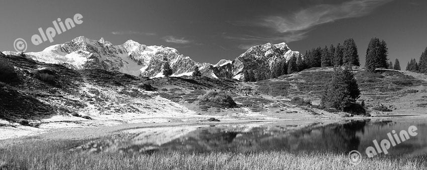 Der Körbersee gegen Braunarlspitze im Lechquellengebirge am Hochtannberg im Bregenzer Wald, Vorarlberg