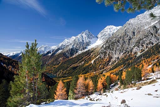 Südtirol/Osttirol: Blick vom Stallersattel gegen Wildgall und Hochgall, unten der Antholzersee (Rieserfernergruppe)