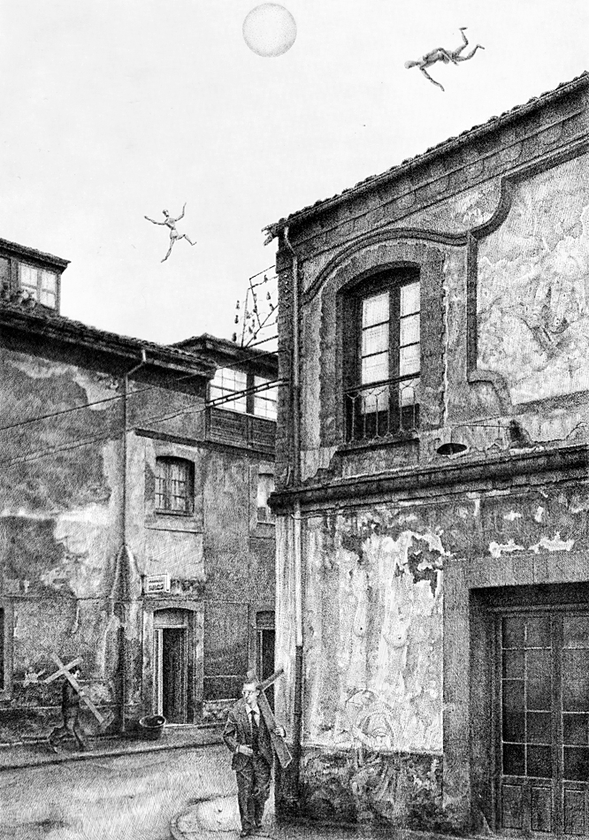 «A la busca de lo que pasó al lado el otro día», dibujo a plumilla, 1980