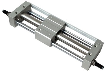 cilindro RMT, cilindro senza stelo, trascinamento magnetico, guida progettata per sopportare un carico maggiore, provvisto di un doppio deceleratore idraulico, 