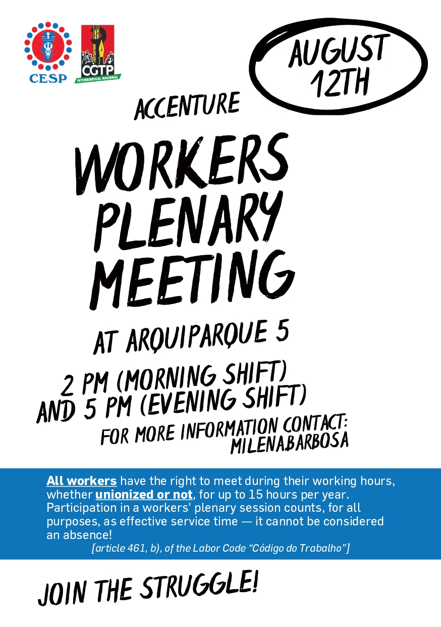 AUGUST 12TH | ACCENTURE WORKERS' PLENARY MEETING