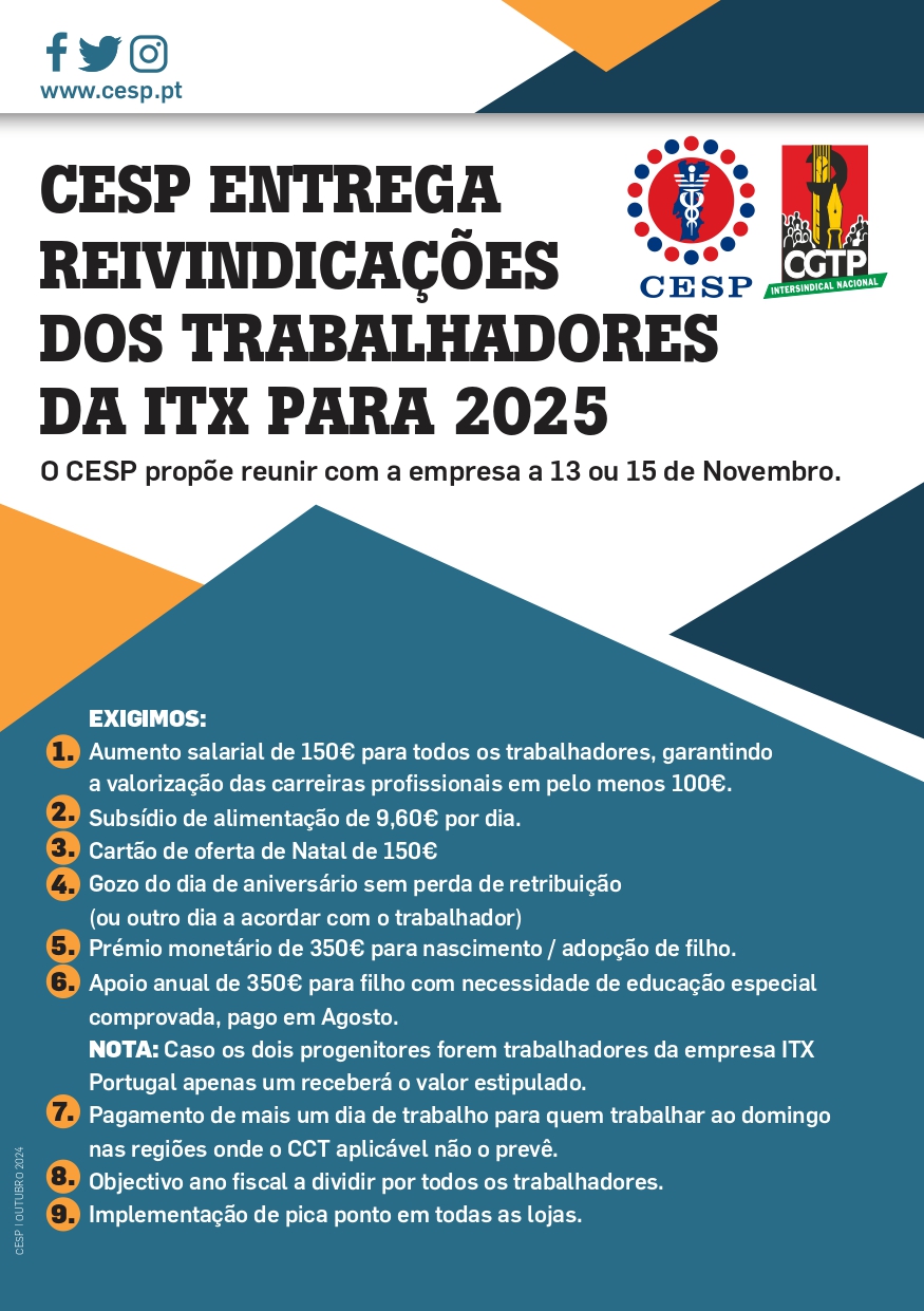 CESP ENTREGA REIVINDICAÇÕES DOS TRABALHADORES DA ITX PARA 2025