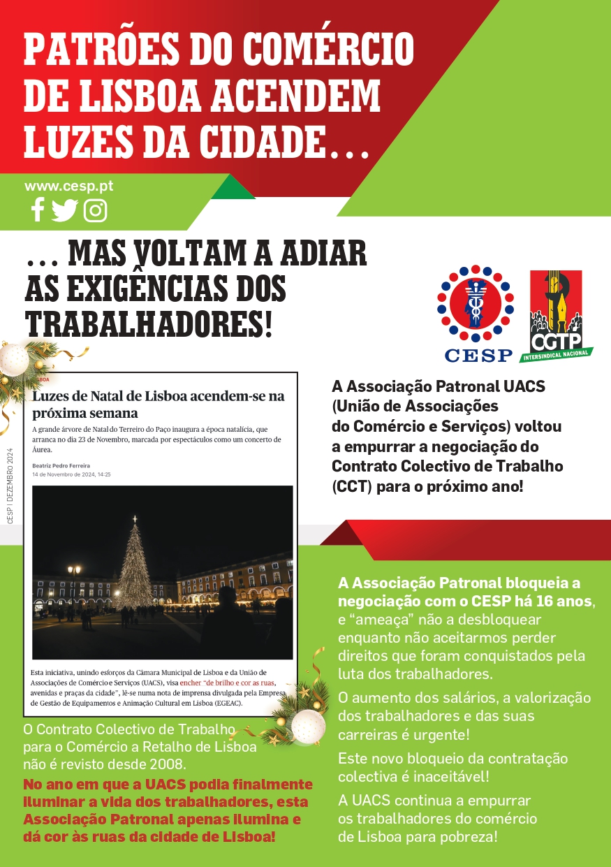 PATRÕES DO COMÉRCIO DE LISBOA ACENDEM LUZES DA CIDADE… MAS VOLTAM A ADIAR AS EXIGÊNCIAS DOS TRABALHADORES!