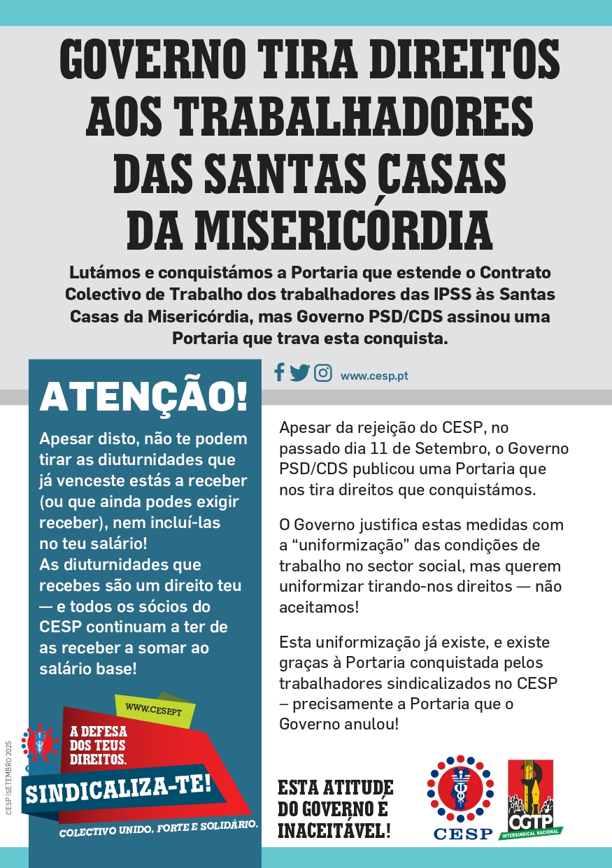 GOVERNO TIRA DIREITOS AOS TRABALHADORES DAS SANTAS CASAS DA MISERICÓRDIA