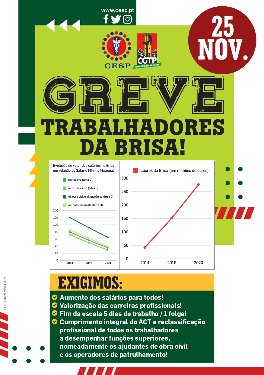 25 NOVEMBRO | GREVE DOS TRABALHADORES DA BRISA!