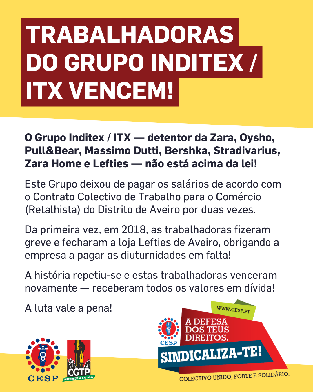 Trabalhadoras do Grupo inditex / ITX vencem!