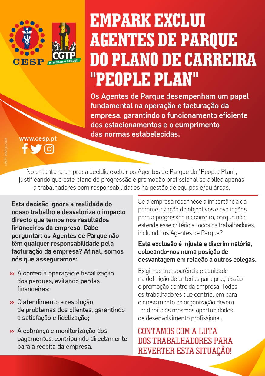 EMPARK EXCLUI AGENTES DE PARQUE DO PLANO DE CARREIRA "PEOPLE PLAN"
