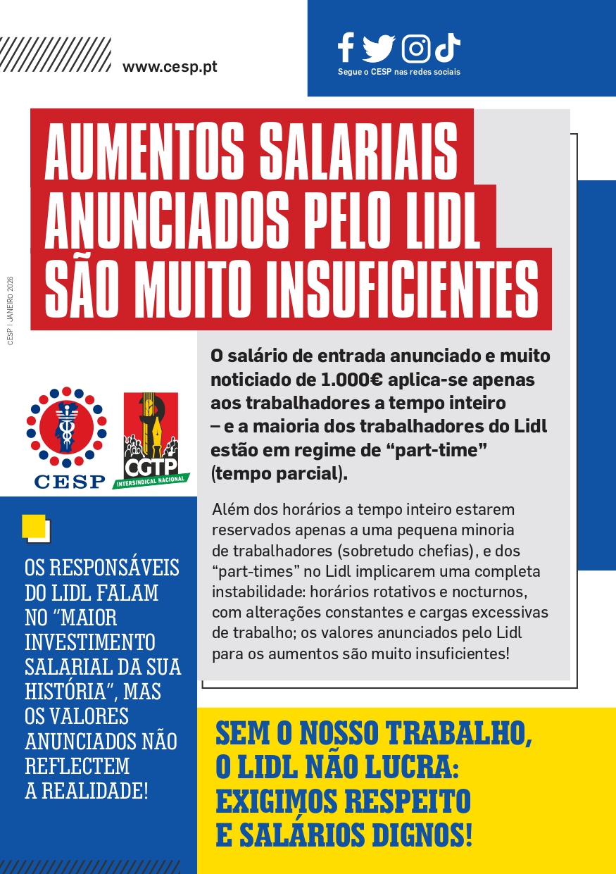 AUMENTOS SALARIAIS ANUNCIADOS PELO LIDL SÃO MUITO INSUFICIENTES
