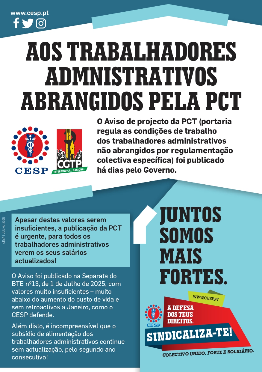 AOS TRABALHADORES ADMNISTRATIVOS ABRANGIDOS PELA PCT