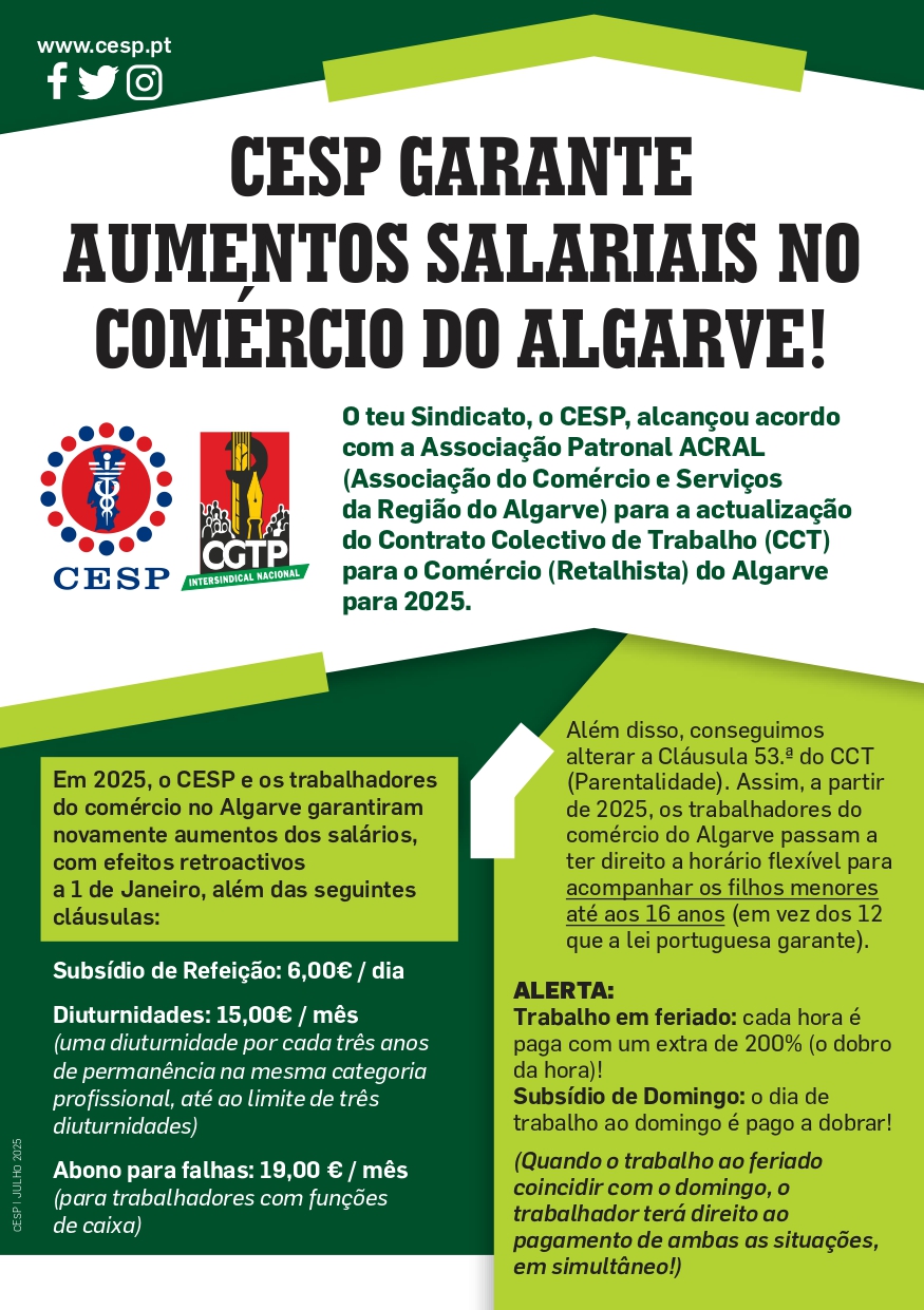 CESP GARANTE AUMENTOS SALARIAIS NO COMÉRCIO DO ALGARVE!