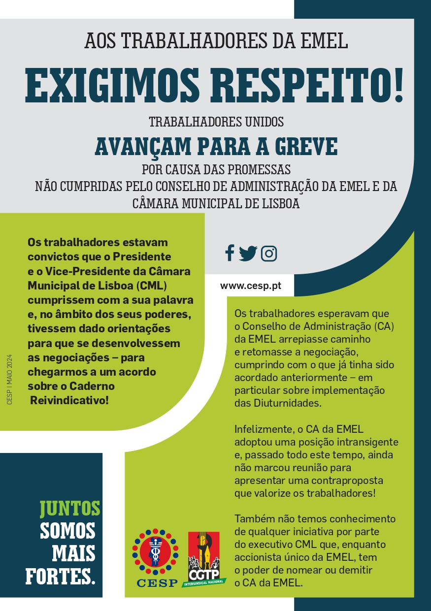 GREVE PARCIAL DOS TRABALHADORES DA EMEL: 21, 22 E 23 DE MAIO