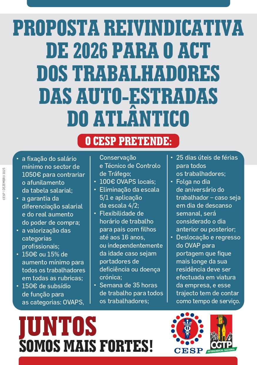 PROPOSTA REIVINDICATIVA DE 2026 PARA O ACT DOS TRABALHADORES DAS AUTO-ESTRADAS DO ATLÂNTICO
