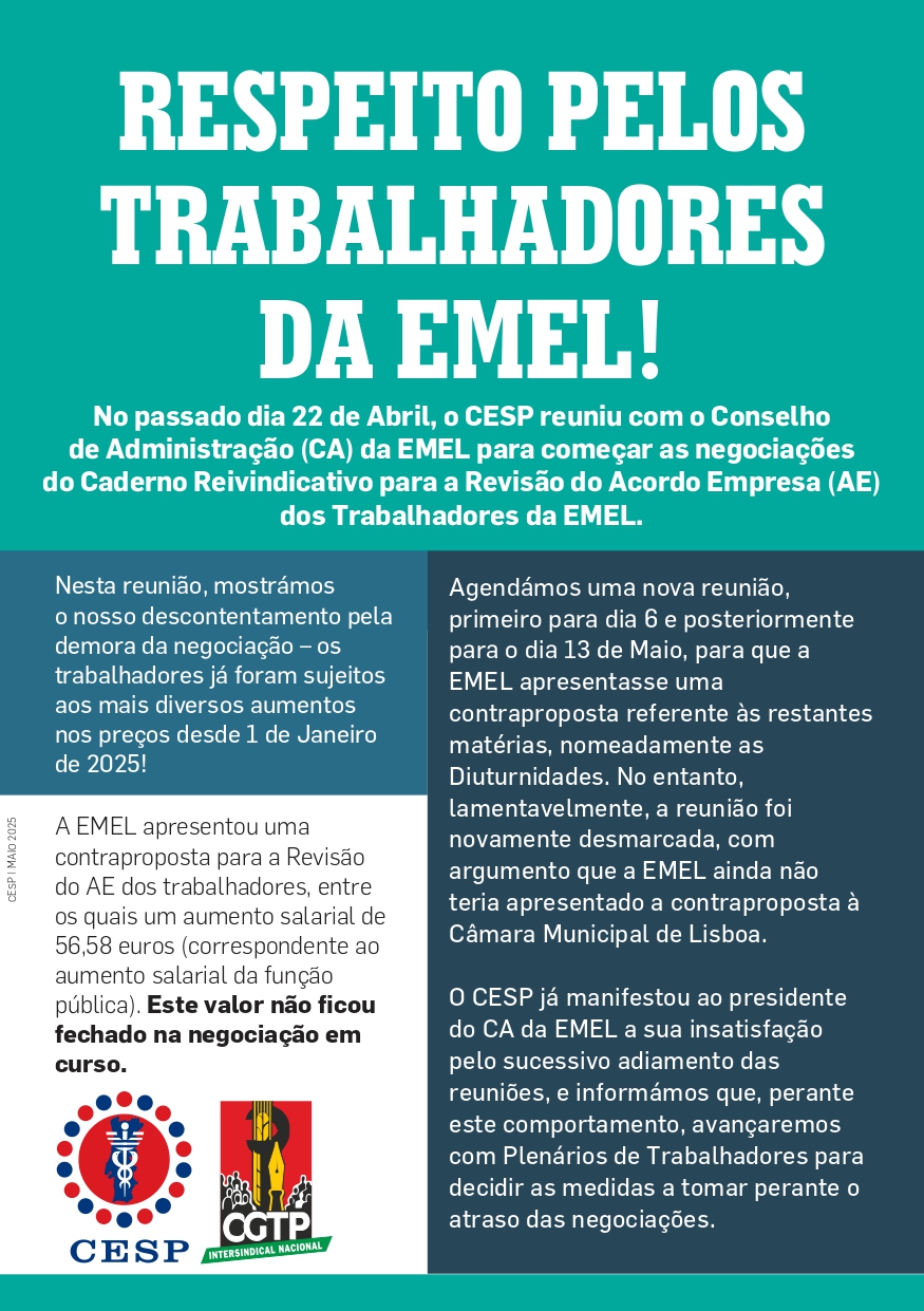 RESPEITO PELOS TRABALHADORES DA EMEL!