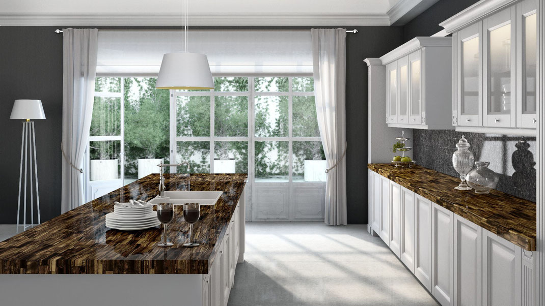 Kitchen countertop and island from tiger eye stone