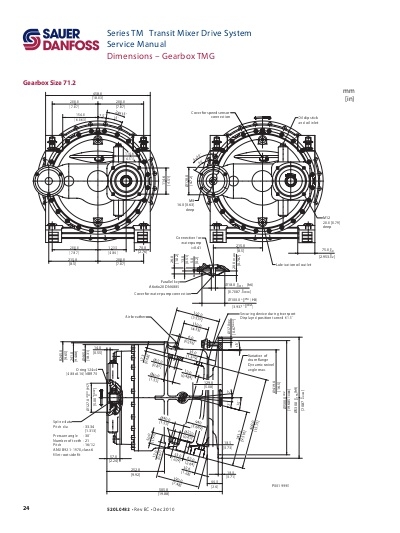 Medidas Reductor gearbox Sauer 61.2 mixer hormigonera. Retén reductor Sauer.