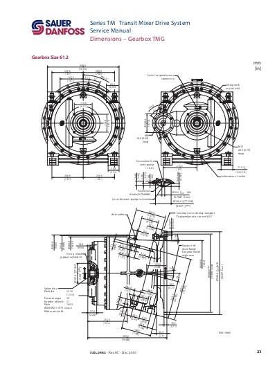 Cotas dimensiones Reductor gearbox Sauer 71.2 mixer hormigonera. Catalog Sauer spare parts gearmotors.
