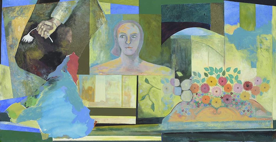 Héritage, 2012, 88 x 170 cm. - 34.5" x 67", acrylique et collage sur toile - acrylic and collage on canvas.   Photo: Réal Capuano