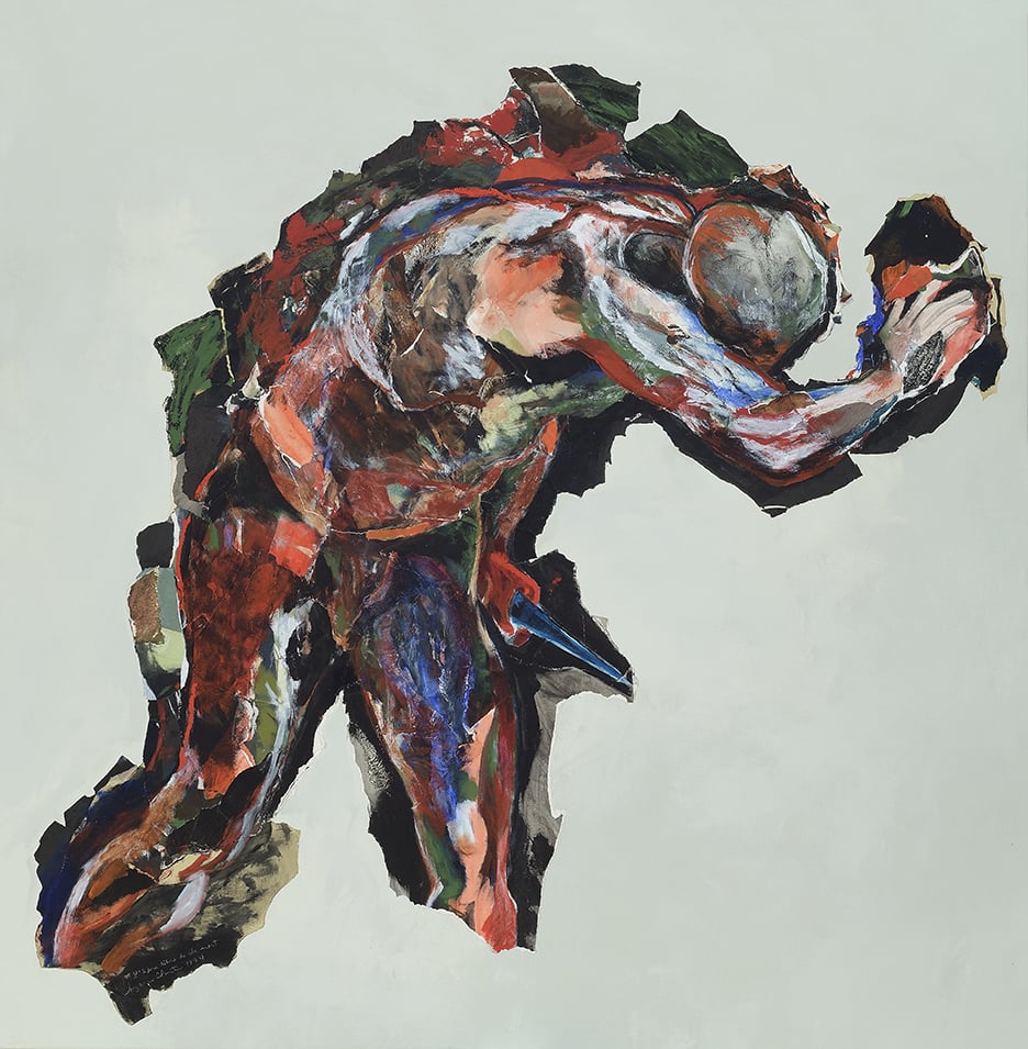 L'âpre délire de la mort, d'après Raphaël, 1994-2020, 165 x 146 cm, techniques mixtes sur papier marouflé sur toile.