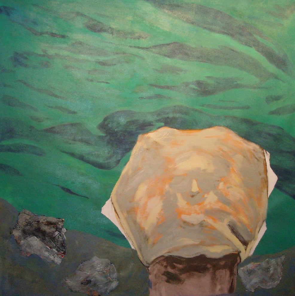  Baignade interdite, 2011, 122 x 122 cm - 48" x 48" , techniques mixtes sur toile - Mixed media on canvas.   Photo: Réal Capuano