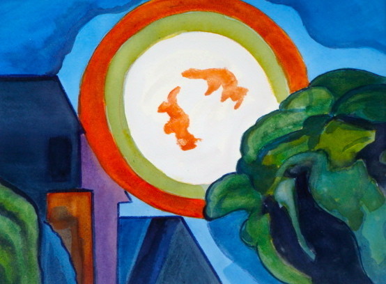 Halloween Moon, watercolor, 11.5 x 8.5