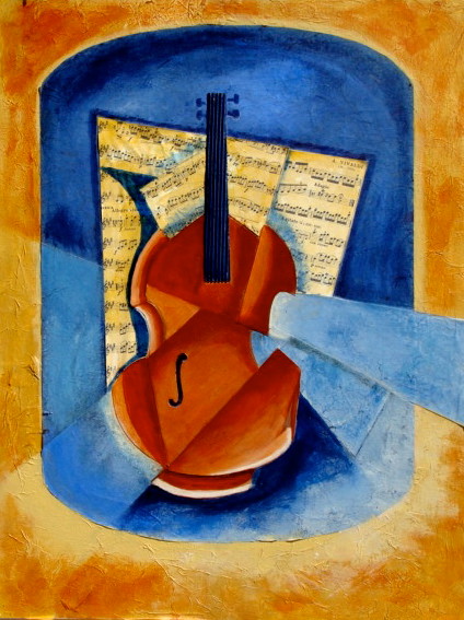 Violin Sonata, acrylic/collage on board, 18 x 24 