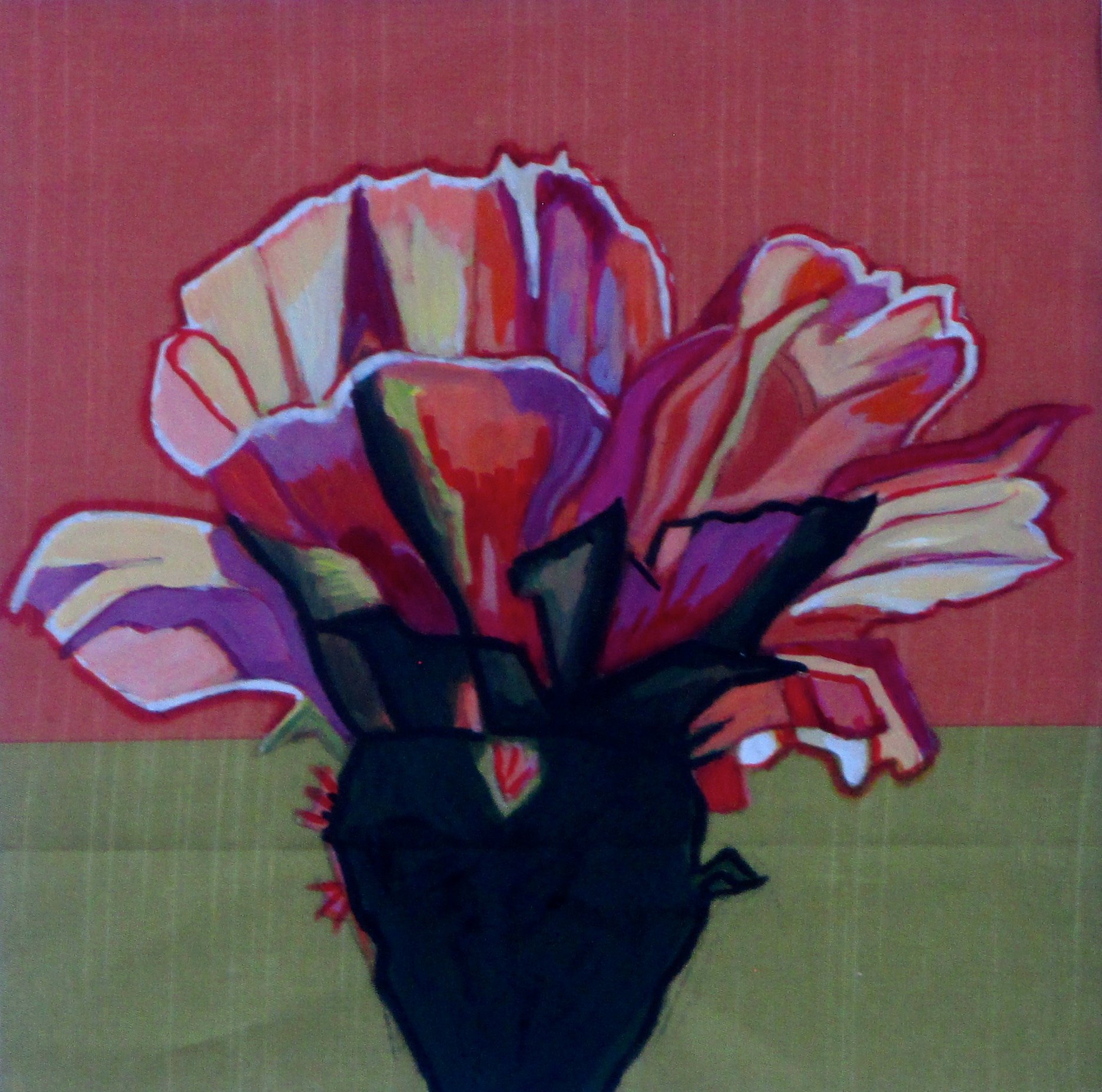 Cactus Blossom XI, acrylic on silk 12 x 12, 2017 SOLD