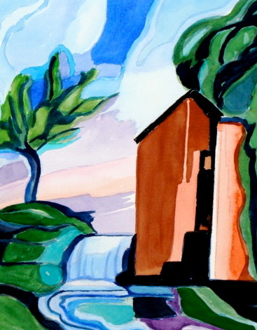 April Along the Acequia, watercolor, 13.5 x 10.5, 2013 SOLD