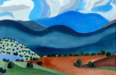 Pinon Hills II, mixed media, 7 x 9.5