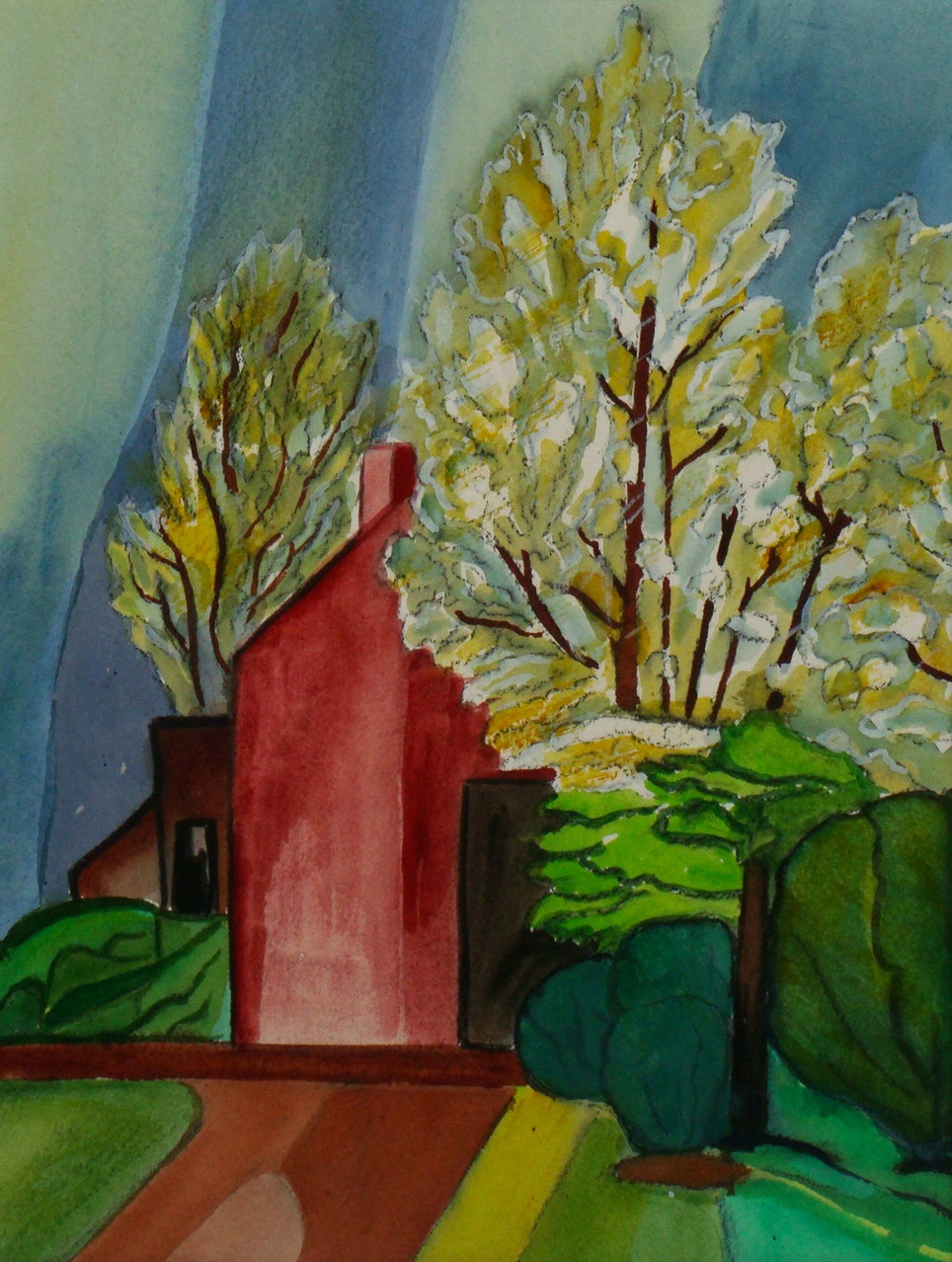 Cottonwoods, mixed media, 8.5 x 11.5