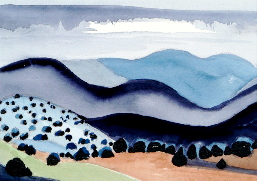 Pinon Hills, mixed media, 7 x 9.5,  SOLD