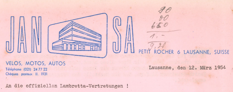Rundschreiben an die Lambretta-Vertretungen März 1954