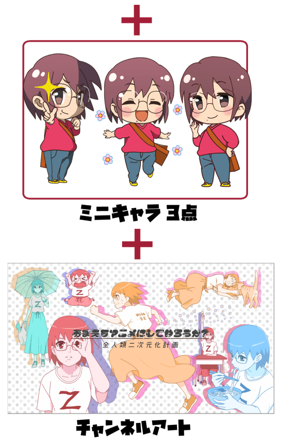 ミニキャラ3点とチャンネルアート
