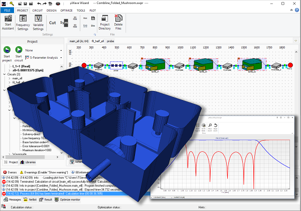 Six order folded combline filter with electric probes