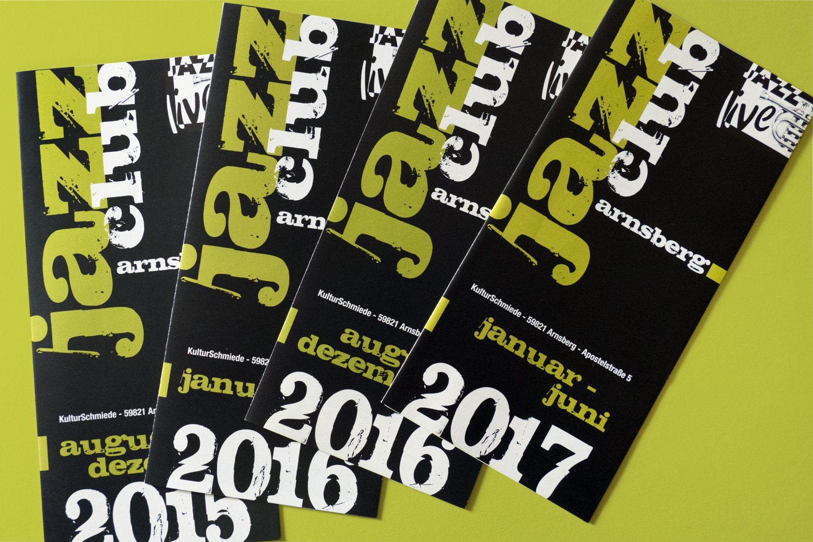 Jazzclub Arnsberg: Programmflyer für Konzerte, 2 x jährlich