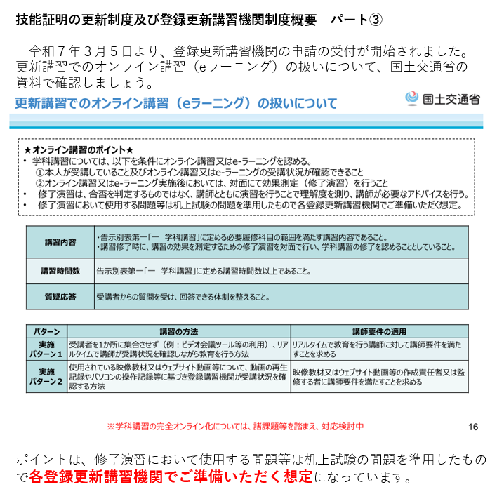 技能証明の更新制度及び登録更新講習機関制度概要　パート③