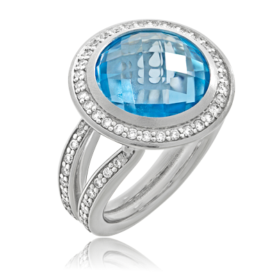 Schmuckring in Weissgold mit einem Topasen und Brillanten aus der Fatima Kollektion der Goldschmiede OBSESSION Zürich und Wetzikon