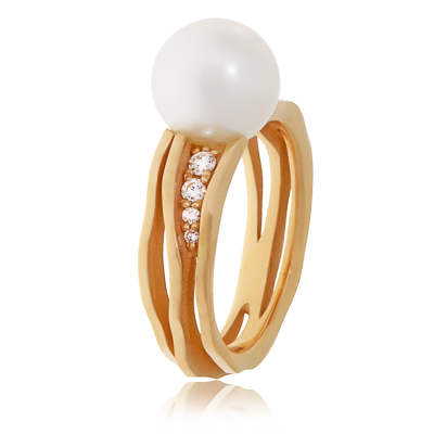 Schmuckring in Rotgold mit einer Südseeperle und Brillanten aus der Himalaja Kollektion der Goldschmiede OBSESSION Zürich und Wetzikon.