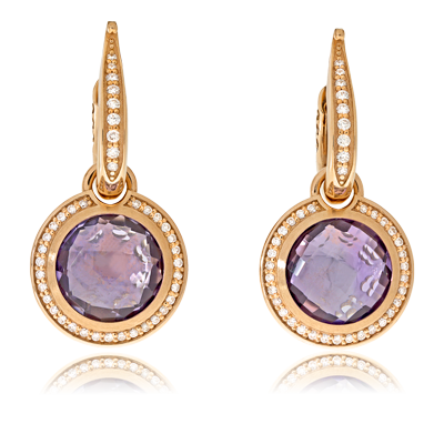 Ohrringe in Rotgold mit Amethysten und Brillanten aus der Fatima Kollektion der Goldschmiede OBSESSION Zürich und Wetzikon