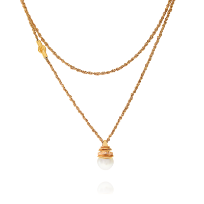 Kordel-Collier und Kettenanhänger in Rotgold mit einer Südseeperle und Brillanten aus der Himalaja Kollektion der Goldschmiede OBSESSION Zürich und Wetzikon. 