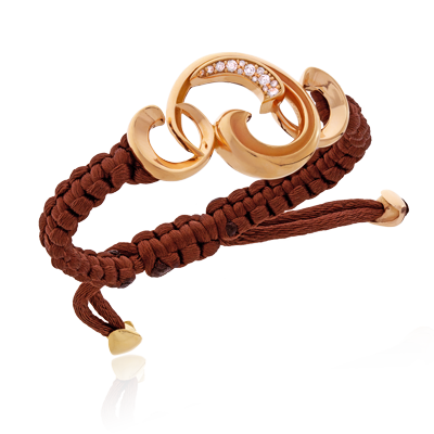 Geknüpftes Armband mit Rotgold Elementen und Brillanten aus der Gipsy Kollektion der Goldschmiede OBSESSION Zürich und Wetzikon.