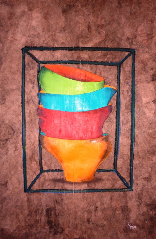 Amate dit " Tonalâ " 40x60 cm, acrylique et huile sur "amate" (Collection Particulière Guadalajara) 2012