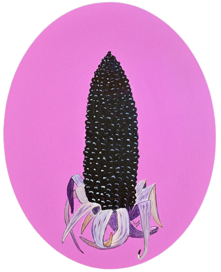 MAIZ Negro II Acrylique sur toile ovale, 30x40 cm, 2023 (550 €)