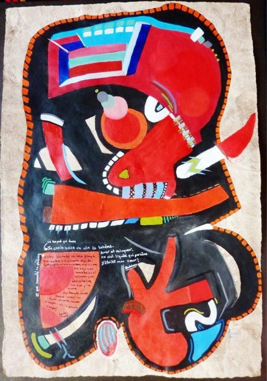 "Amate-Bohémien" 40x60 cm, acrylique et huile sur "amate" (papier fabriqué à partir de fibres végétales).