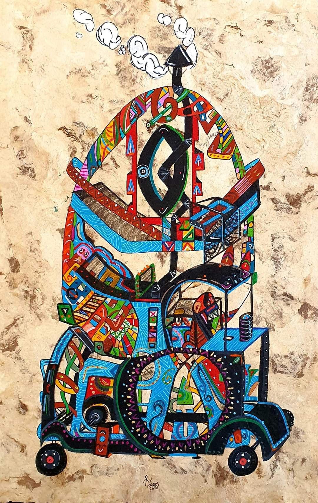 Carrito de Camotes 40x60 cm, acrylique sur papier amate, 2021 (350 €)