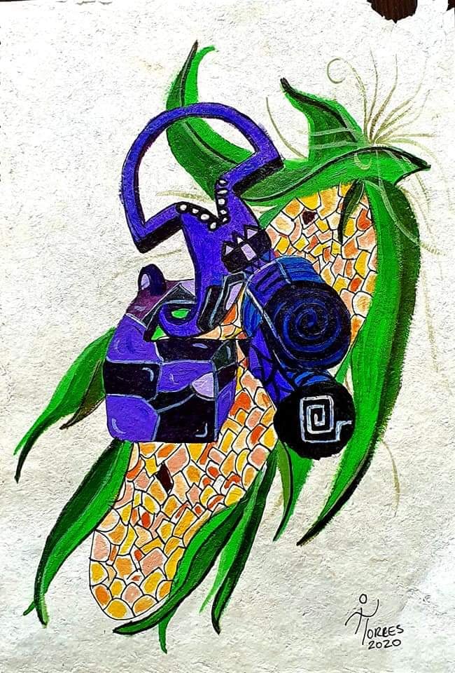 Huitlacoche 20x29 cm, acrylique sur papier amate, 2020 (150 €)